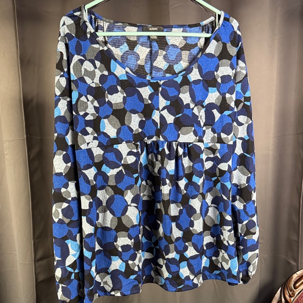 Alfani Blue and Black Patterned Blouse